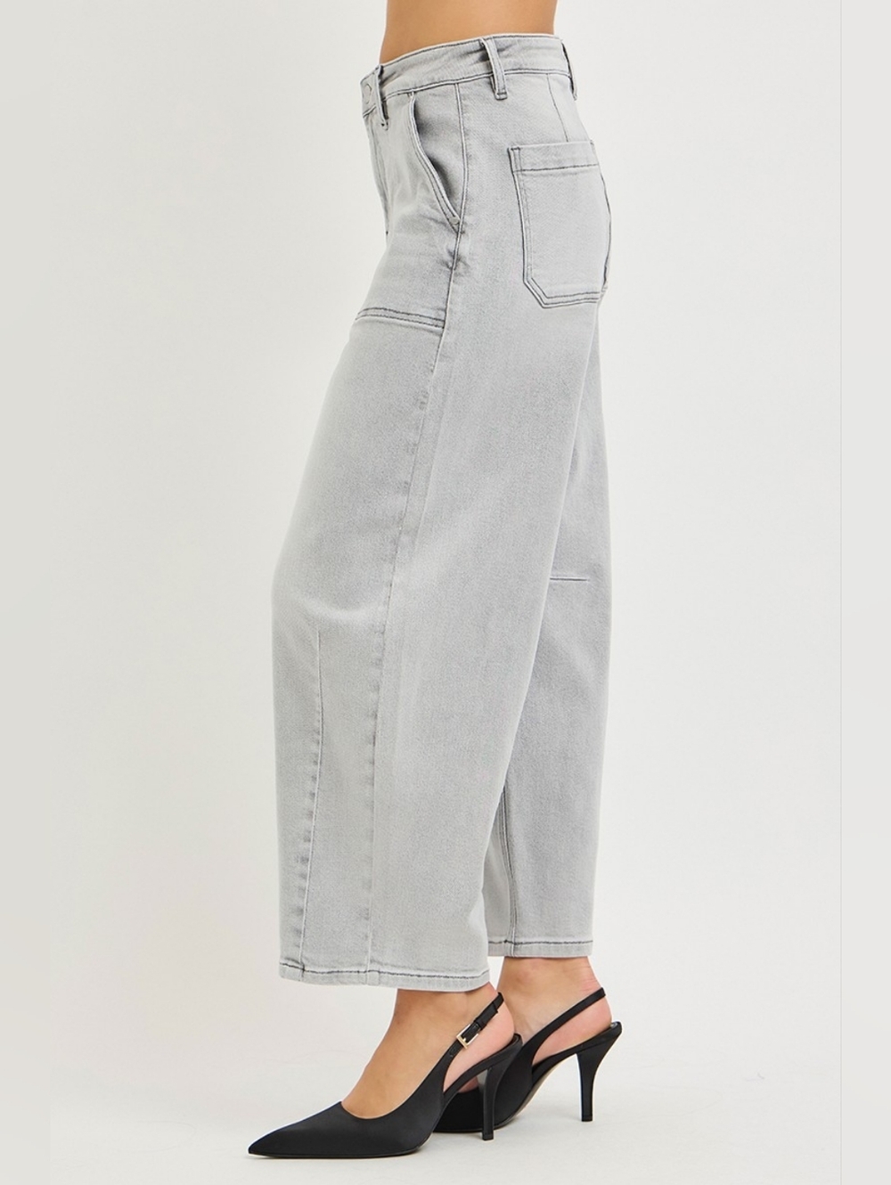RISEN High Rise Slouchy Barrel Jeans Grey Stretch Neutral Ankle Various NEW - Picture 7 of 15